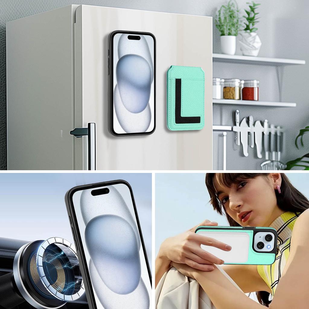For iPhone 15 Plus Magnetic Case TPU+PU Leather Phone Back Cover with Detachable Card Holder
