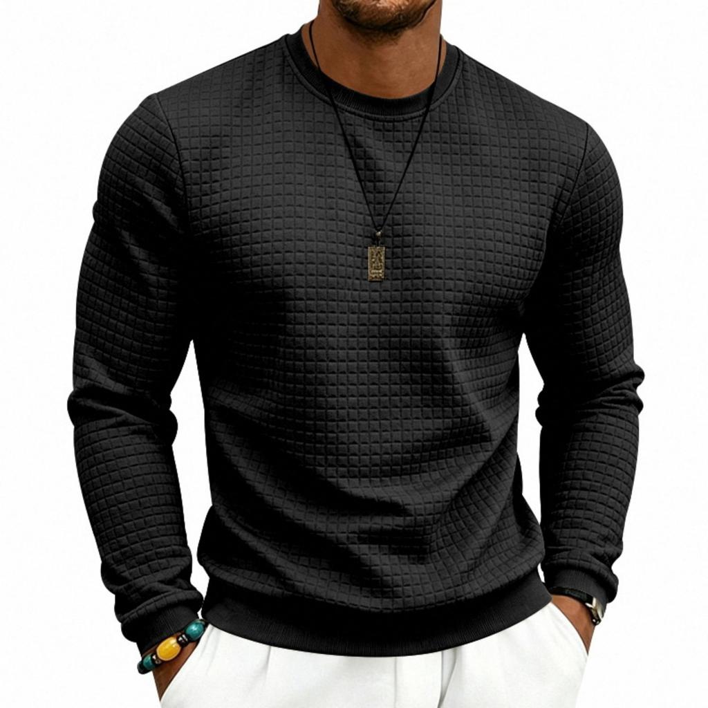 Men's Color Long Sleeve Sweatshirt, Neck, Loose Fit, Plaid Pattern Casual Pullover