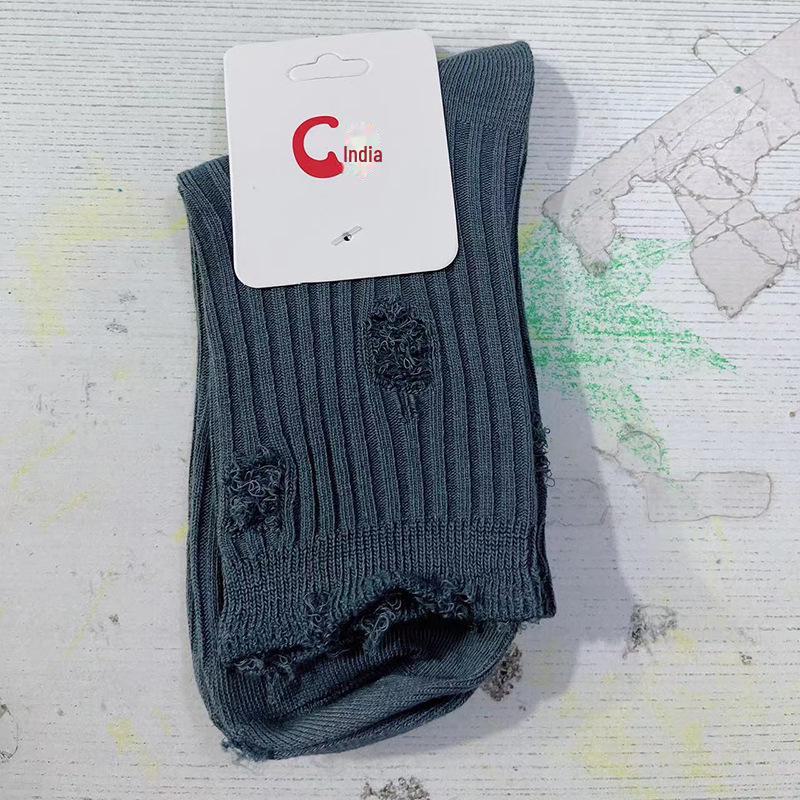 

Женские рваные носки Beggar - средней длины, хлопковый ворс, для осени/зимы One Size серый