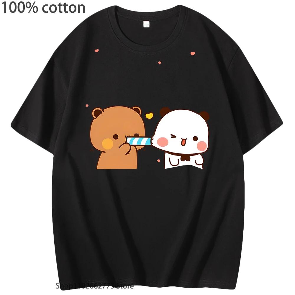 Damska Koszulka Kawaii Bubu Dudu Koszulka Miłość Uroczy Niedźwiedź i Panda Ubrania Koreańskie Góry Krótki Rękaw Bawełna Odzież Męska