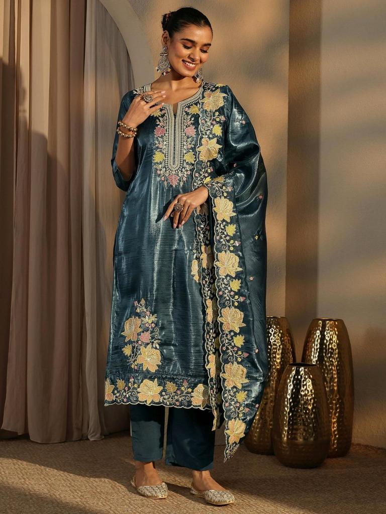 Women Designer Pure Gold Crush with Heavy Embroidery Sequence Work Salwar Suit