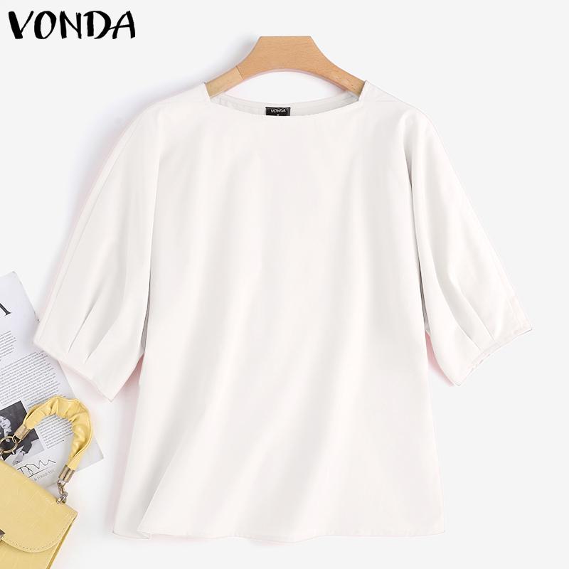 

Летние женские однотонные топы с круглым вырезом и рукавами 3/4 VONDA