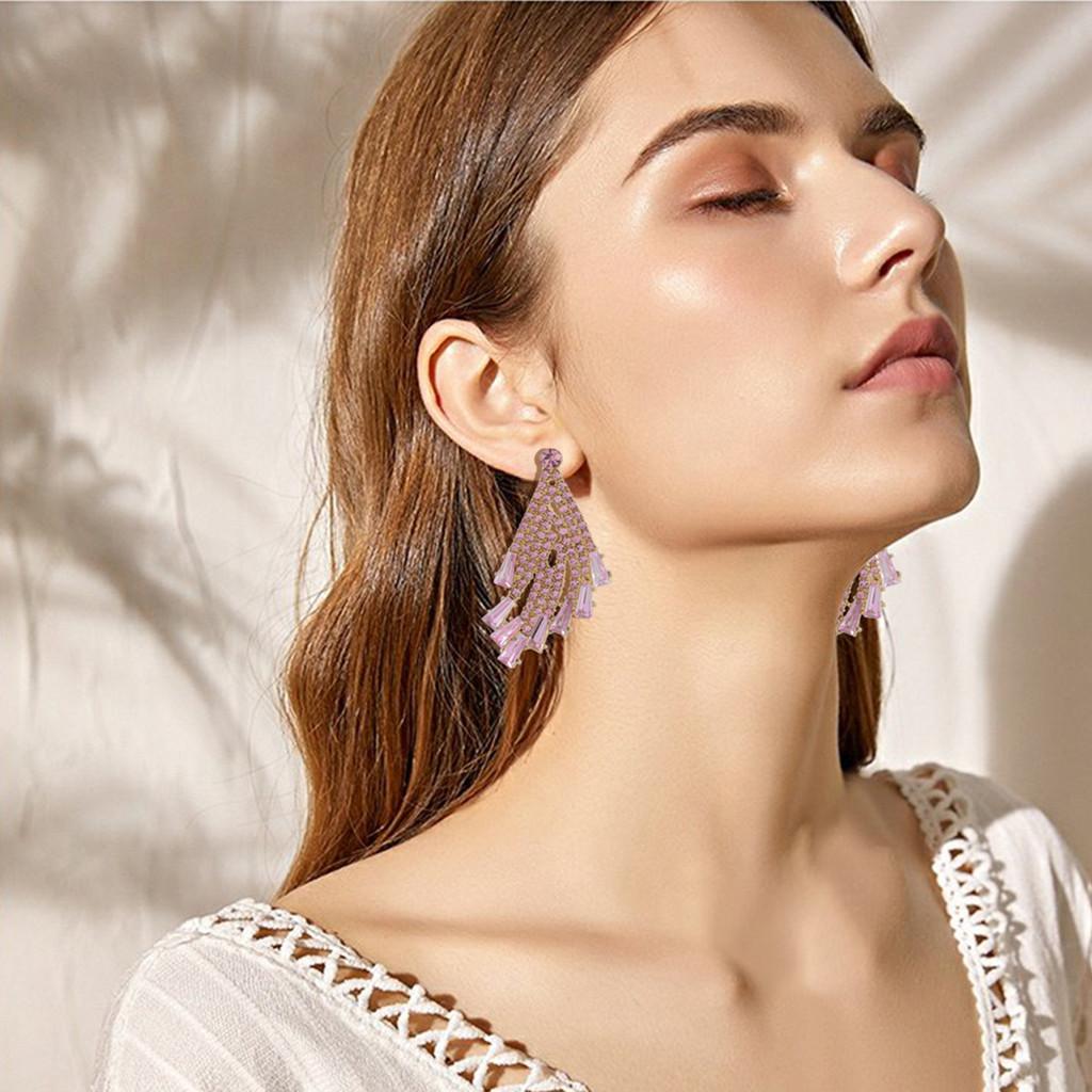 Earrings Jewelry Exaggerated Full Rhinestone Tassel For Women Summer