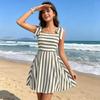 2026 Spring and Summer New European and American Cross-border Women's Casual Striped Shoulder-tied Sweet Suspender Dress Summer Dress