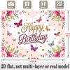 Party Backdrop Floral Elegant Flat Butterflies Golden Script Text Photo Booth Decor Birthday Party Decor