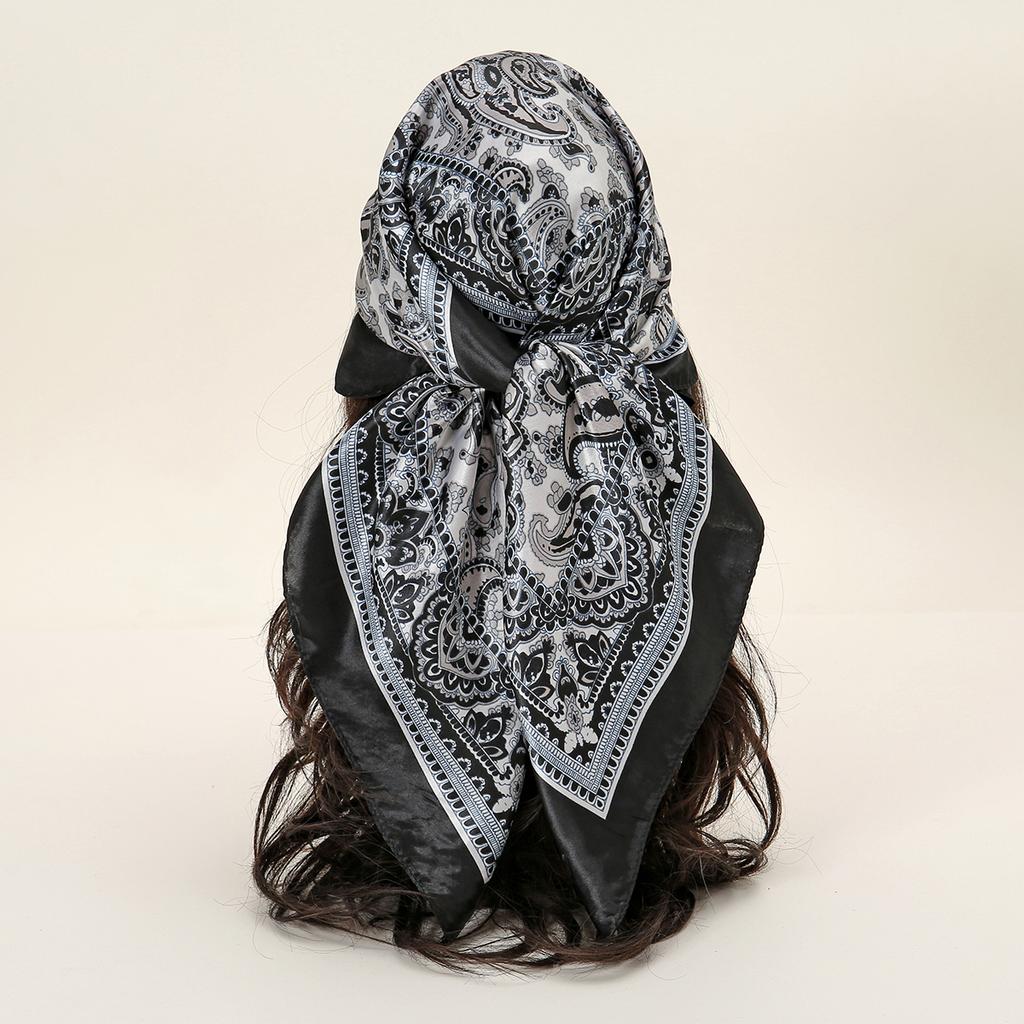 90*90cm Women Scarf Silk Feeling Hair Neck Square Brand Office Bandanna Muffler Waiter Flight Attendants Handkerchief Rings Wrap