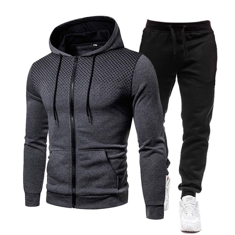 Herren 2-teiliges Trainingsanzug-Set mit Kapuzenjacke und Jogginghose