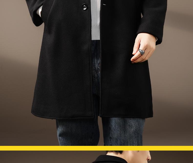 Men's Wool Tweed Mid-Length Suit Collar Windbreaker - British Style Autumn/Winter Coat