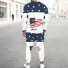 Men Torn Ripped Effect American Flag Star Print Long Sleeve Sweatshirt And Jogger Pants Two Piece Outfit