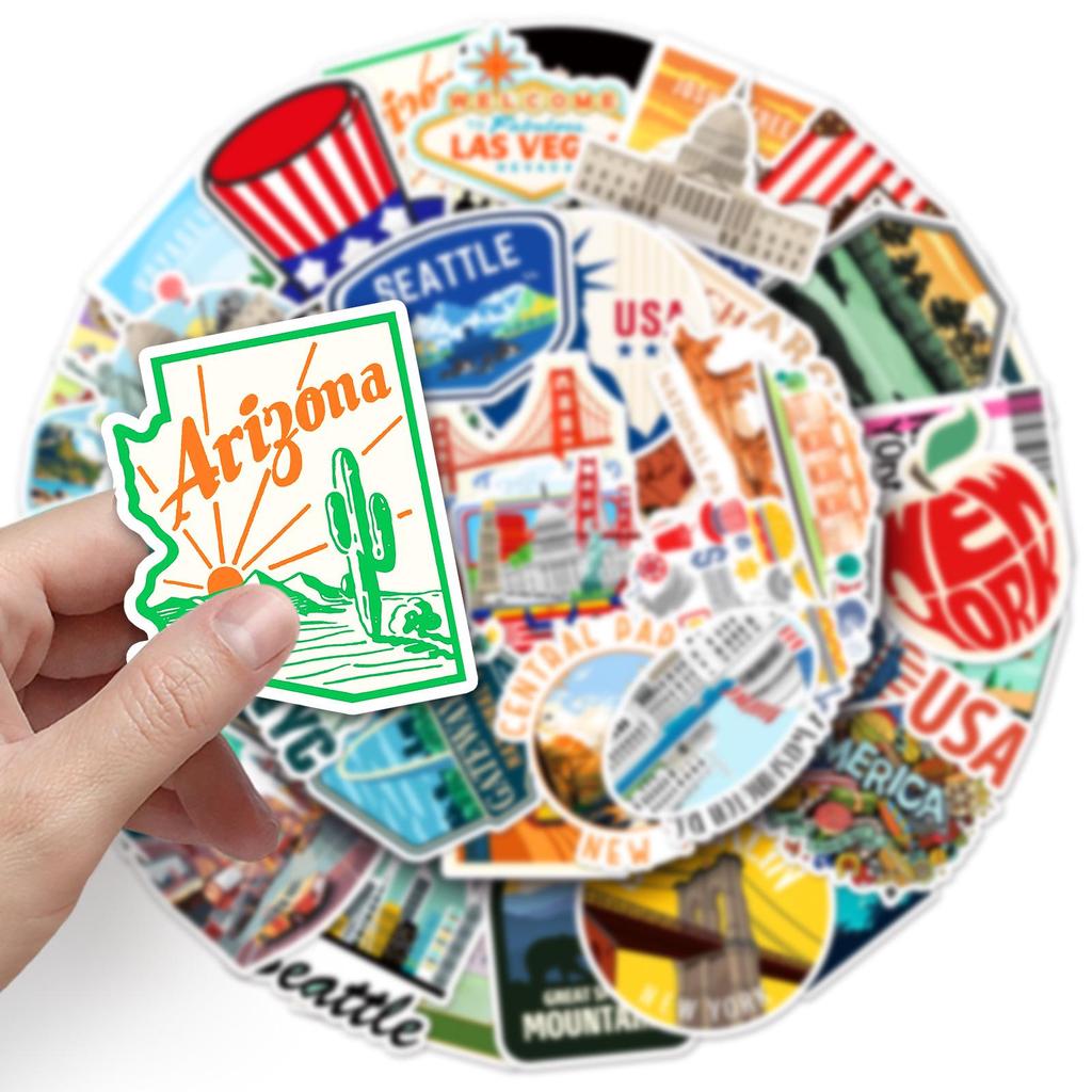 50 American Travel Stickers: Waterproof Scenery for Journals, Phone Cases, and More