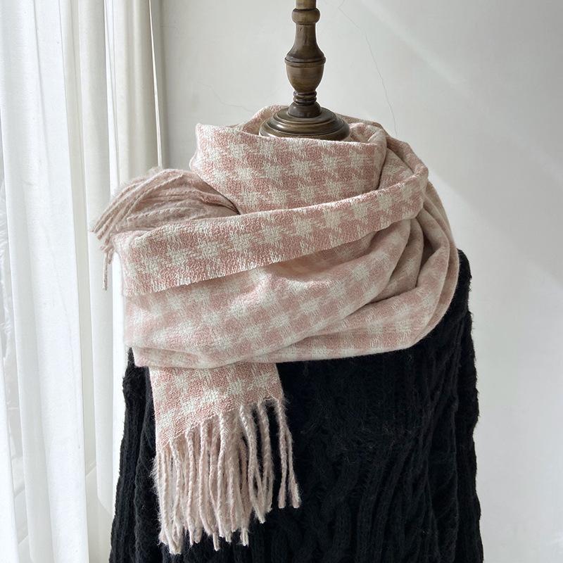 Qiandongge Scarf Women's Autumn and Winter New Double-sided Imitation Cashmere Plaid Shawl Warm and Thickened Scarf