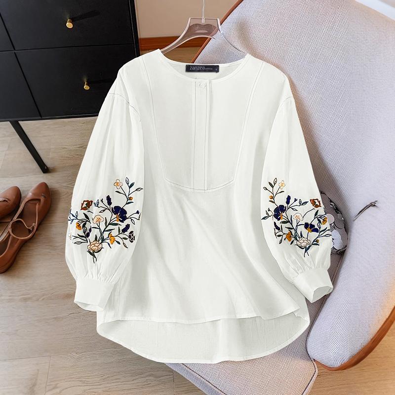 ZANZEA Lässige Bluse mit Rundhalsausschnitt und 3/4-Ärmeln und lockerem Print für Damen