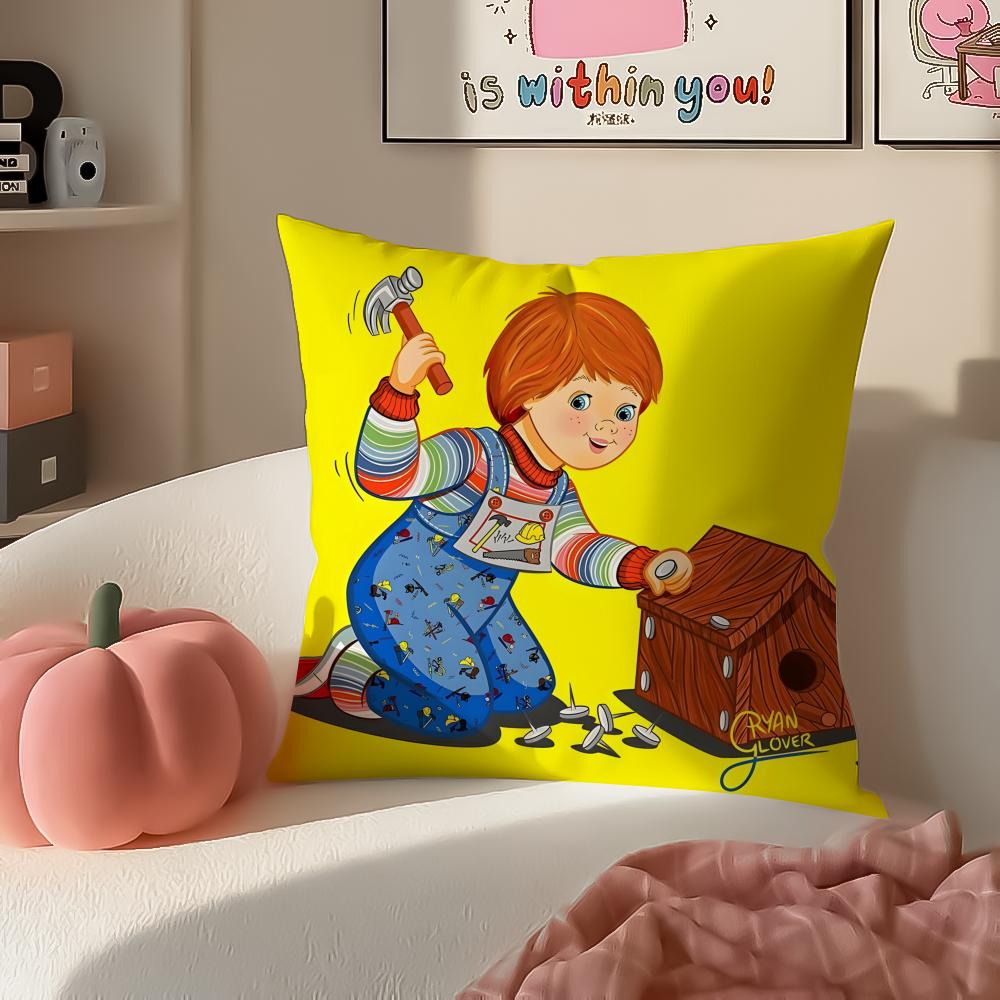 Horror creepy GGood GGuys Cushion Cover Pillowcase Short Plush Invisible zipper Room Sofa Cushion Cover
