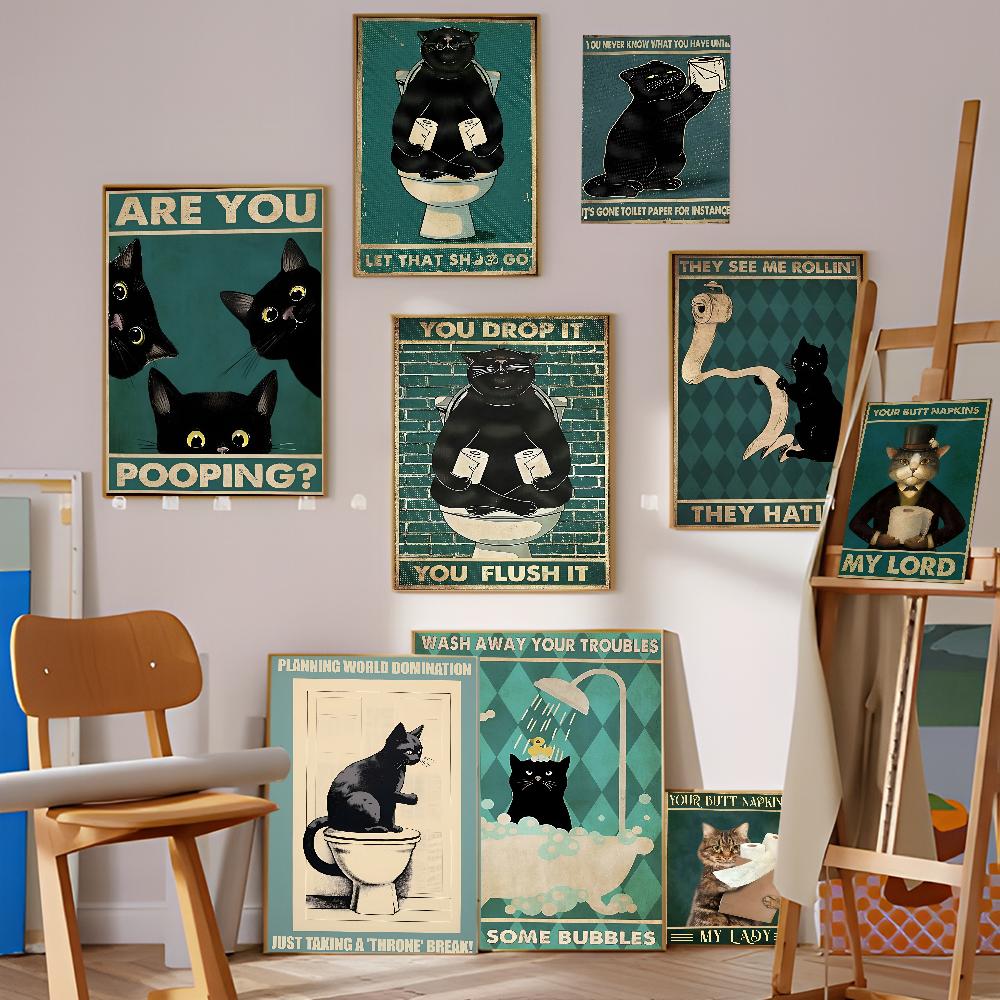 Are You Pooping Bathroom Sign Funny Cat Quotes Classic Vintage Posters HD Quality Wall Art Retro Poster for Home Room Wall Decor