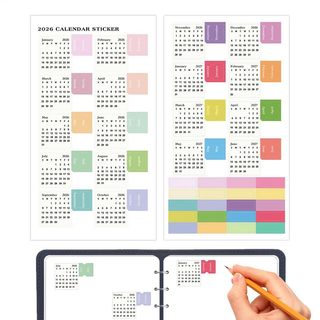 2Pcs 2026 Calendar Stickers Monthly Planner Stickers Labels For Diy Scrapbook Journals Notebooks Scheduling School Office