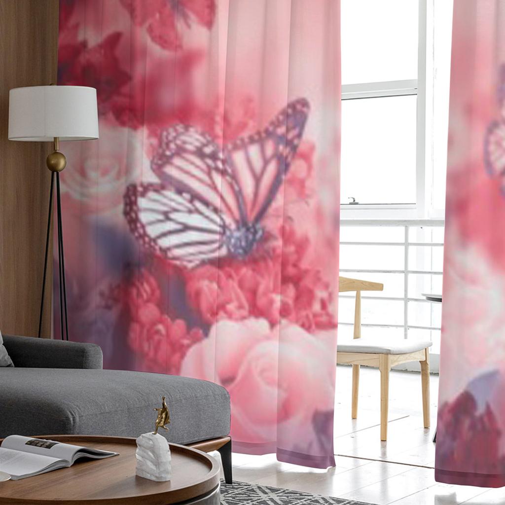 Tende Trasparenti in Tulle Rosso e Rose Gialle per Decorazione Soggiorno Tenda per la Stanza Camera da Letto Cucina Tende in Voile Organza