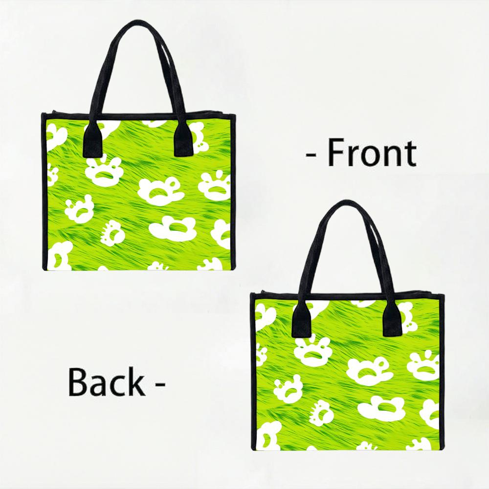 Cute Green Paw Print Tote Bag for Daily Use