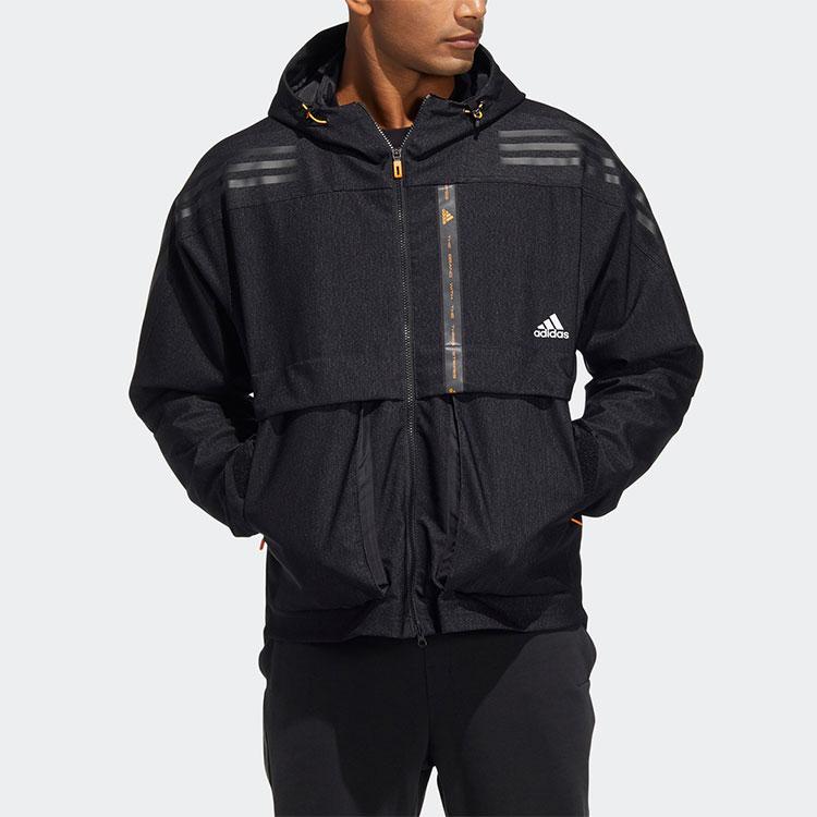 Adidas Logo Print Sport Hooded Jacket Men Outerwear Black HE9904