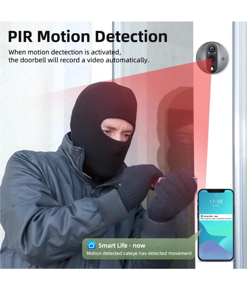 Smart Life House 2.4G Wifi Wireless Door Peepholes Doorbell 3MP Samrt Door Eye With Camera Ring Bell PIR Detection Doorbell