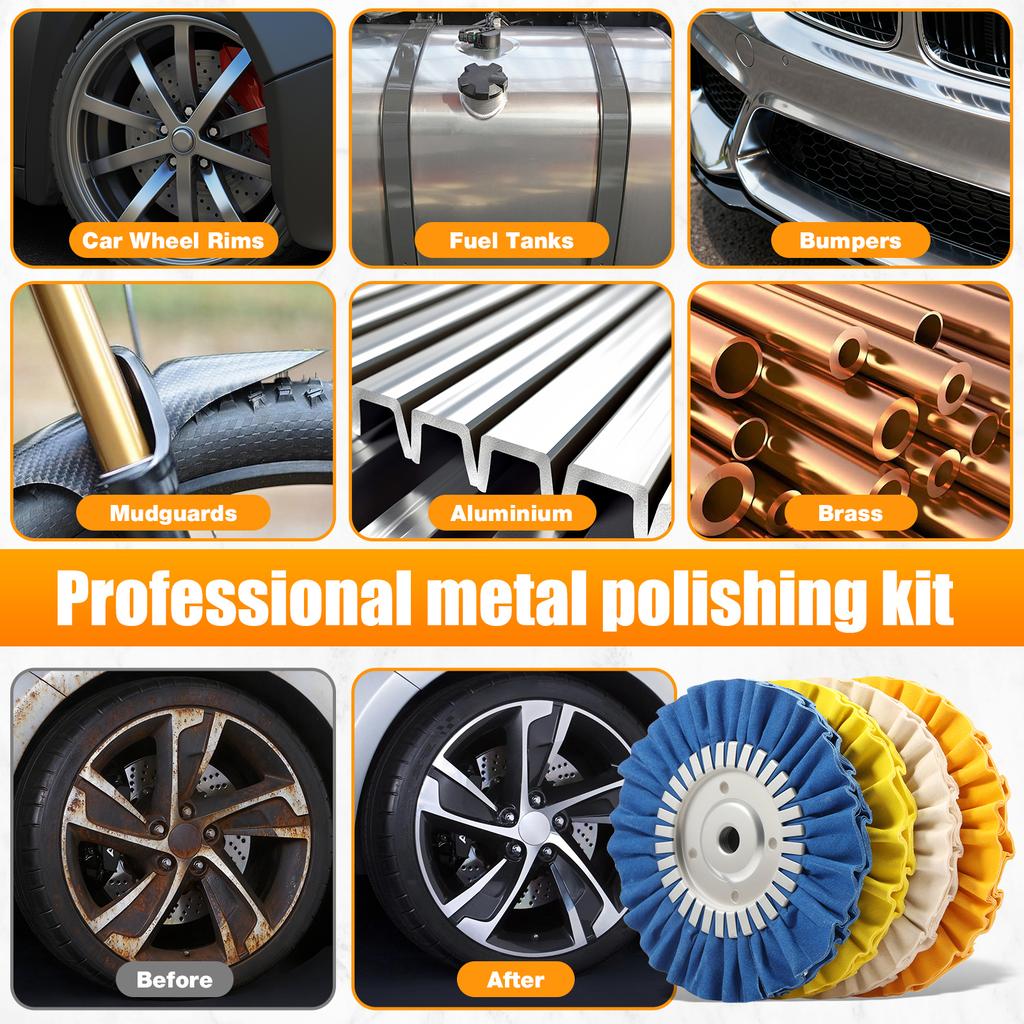 4Pcs 8" Airway Buffing Wheel 5/8 inch Arbor Hole Aluminum Wheel Polishing Kit Polishing Compound Aluminum Metal Polishing Wheel