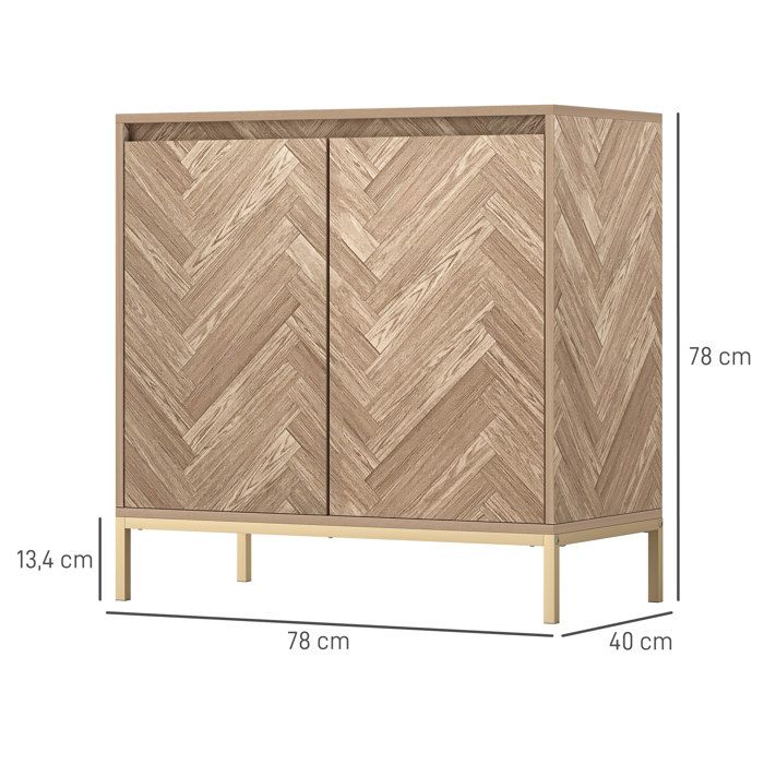 Meuble de rangement - HOMCOM - 2 portes à chevrons, étagère réglable et pieds en acier - dim. 78 x 40 x 78 cm - chêne