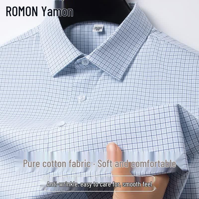 

Romon Men s 100% Cotton Wrinkle-Free Plaid Short Sleeve Shirt 38