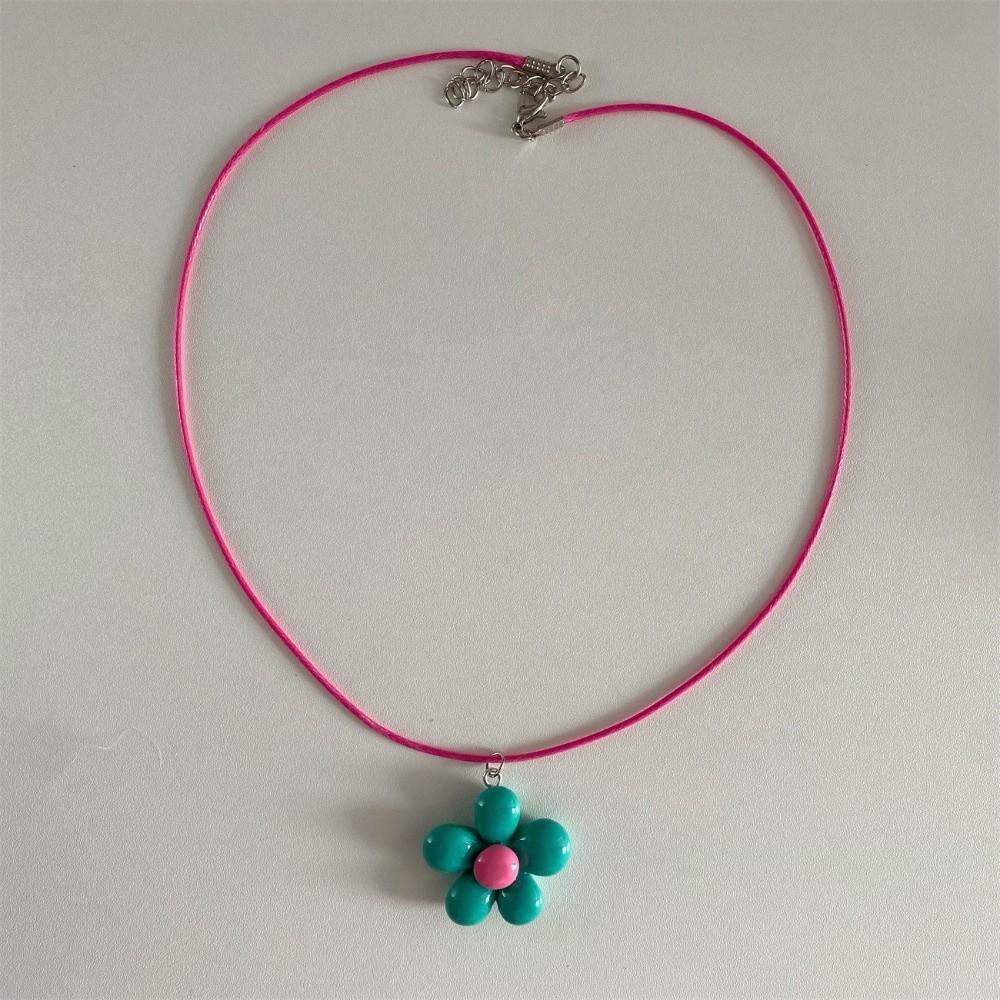

Floral Flower Necklace Colorful Rope Choker Daily Statement Necklace Women Style B