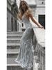 2025 European & American Women's Spaghetti Strap V-Neck Sequin Lace-up Evening Gown