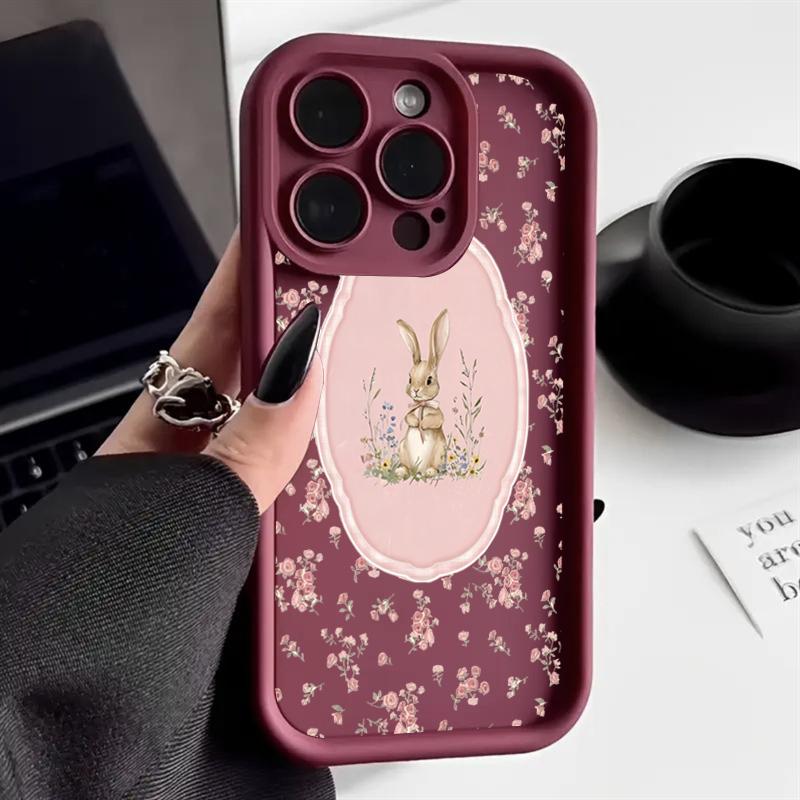 Cute Flower Rabbit Silicone Phone Case For iPhone 17 Pro Max 16 15 14 13 12 11 Pro 17 Air 16E XS X XR 7 8 Plus Soft Cover