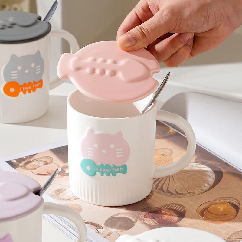 350ml Niedliche Katze Keramiktasse mit Deckel und Löffel