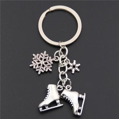Fashion Vintage Skates Snowflake Pendant Key Ring Skating Key Chain Keychain Jewelry Christmas Gifts