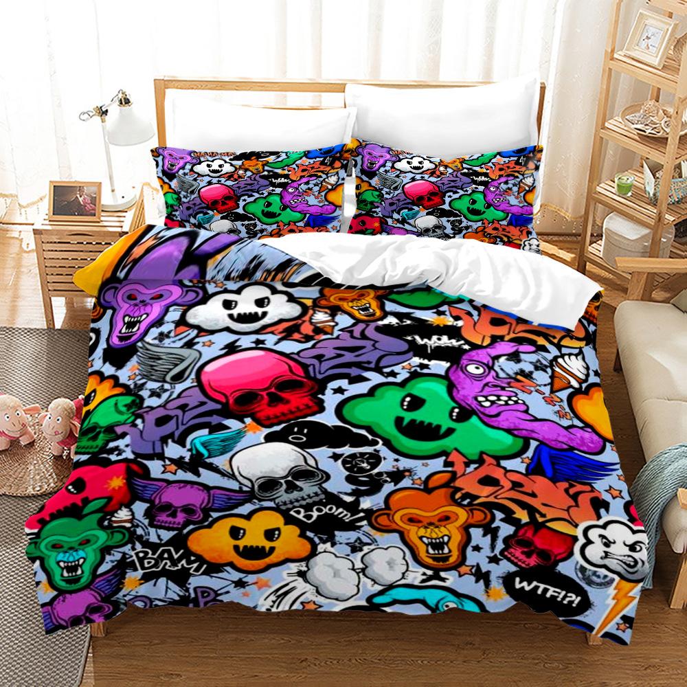 Hip-hop Bedding Set Colorful Soft Brushed Washable Duvet Cover Set King Queen Twin Single Size for Kids Boys Birthday Gifts