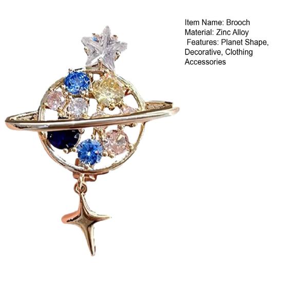 Lightweight Clothing Clasp Rhinestone Hollow Planet Brooch, Metal Lapel Pin for Men Women, Brooch Decorative Badge Clothes Bag Hat Scarf Suits Decor