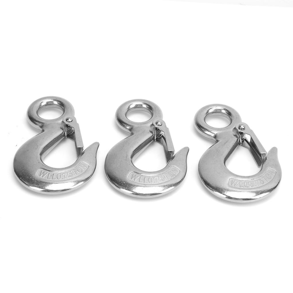 3pcs Eye Slip Hook with Safety Latch Stainless Steel Marine Lifting Eye Hoist Sling Hook0.75T