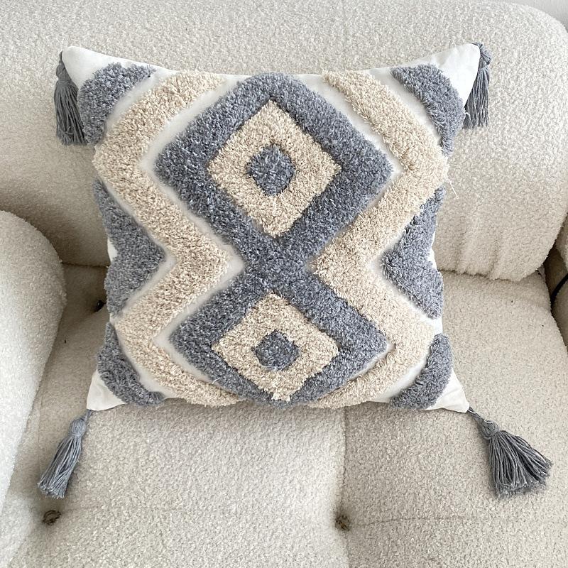 Bohemian Nordic Tufted Pillow Fringed Sofa Waist Pillow Living Room Bedroom Bedside Pillow Cover