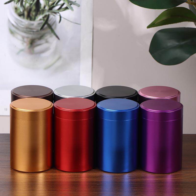 Mini Portable Aluminum Alloy Sealed Jar Travel Moisture-Proof Solid Color Nut Candy Food Storage Container Tea Can