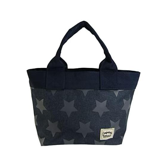 [PORTA FORTUNA] Mini Tote Bag [Lunch Bag Lunch Tote Tote Bag Mini Star Pattern with Zipper Ladies] 4609 Black (Navy)