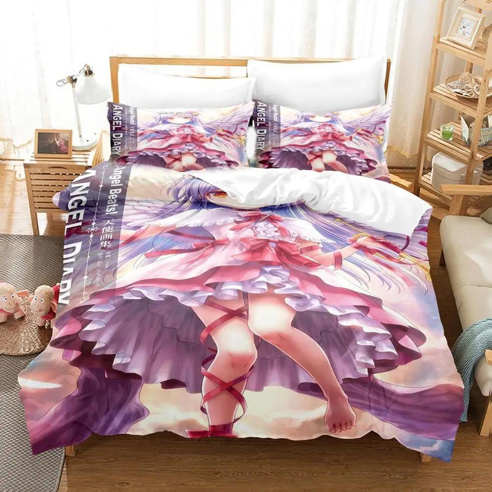 3D-tryck Anime Angel Beats Sängklädesset Påslakan Sängset Täcke Örngott Täcke King Queen Size Pojkar Vuxna Sängkläder