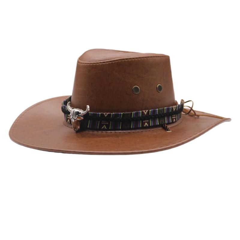 

Роскошная весенняя мода, украшенная головой коровы, ковбойская шляпа в стиле вестерн, искусственная кожа, винтажные джентльменские джазовые шляпы для мужчин, панамская шляпа для ковбоя 56-58cm