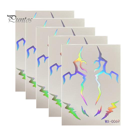 Event Makeup Tattoos 5 Sheets Holographic Lightning Tattoos, Waterproof Flash Temporary Safe Face Stickers, Full Color Body Art for Festival