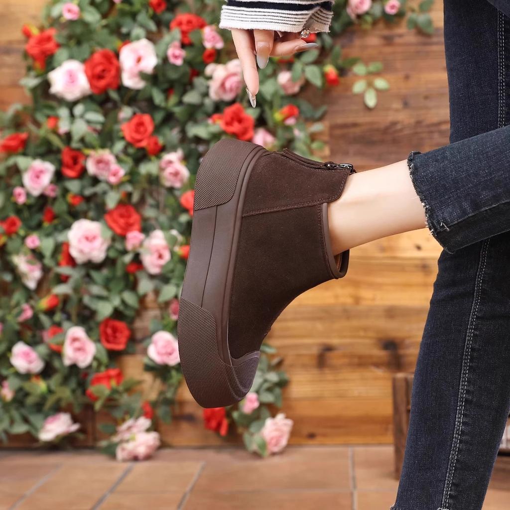 Modische vielseitige Wildleder-Kurzstiefel mit dicker Sohle Schneestiefel Herbst Winter neue lässige bequeme Baumwoll-Damenschuhe