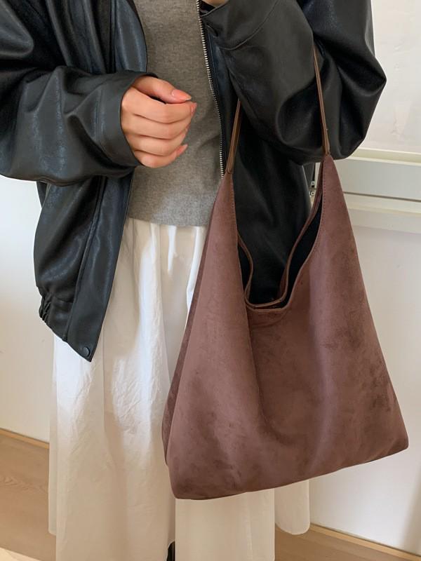 Women's Retro Suede Large Capacity Tote Bag - Simple Commute Underarm Style