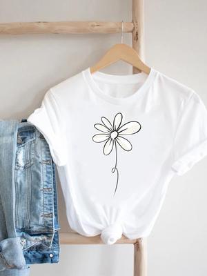 (Dimensione asiatica) Maglietta Top Donna Fiore Acquerello Carino Trend Abbigliamento T-shirt Donna Stampa Moda Femminile Manica Corta Magliette Grafiche