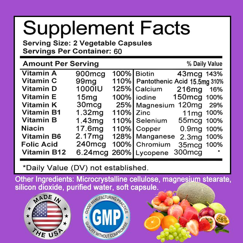 Bcuelov Komplex-Vitamin-Kapseln mit 22 Vollspektrum-Vitaminen und Mineralstoffen zur Steigerung des Energiestoffwechsels