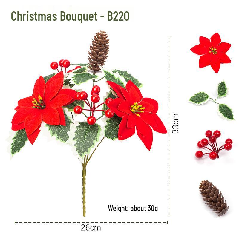 Artificial Christmas Bouquet with Pine Cones, Poinsettias, and Pine Needles for Home Decoration
