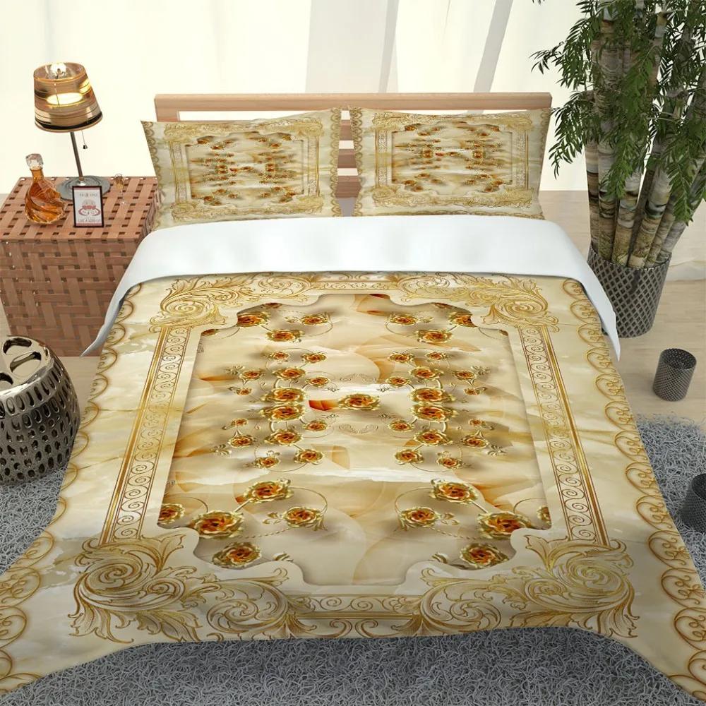 3D Angel Bedding Collection Golden Luxury Bedclothes European Pattern Duvet Cover Retro Chain Comforter Cover 3 Piece For Girls Boys