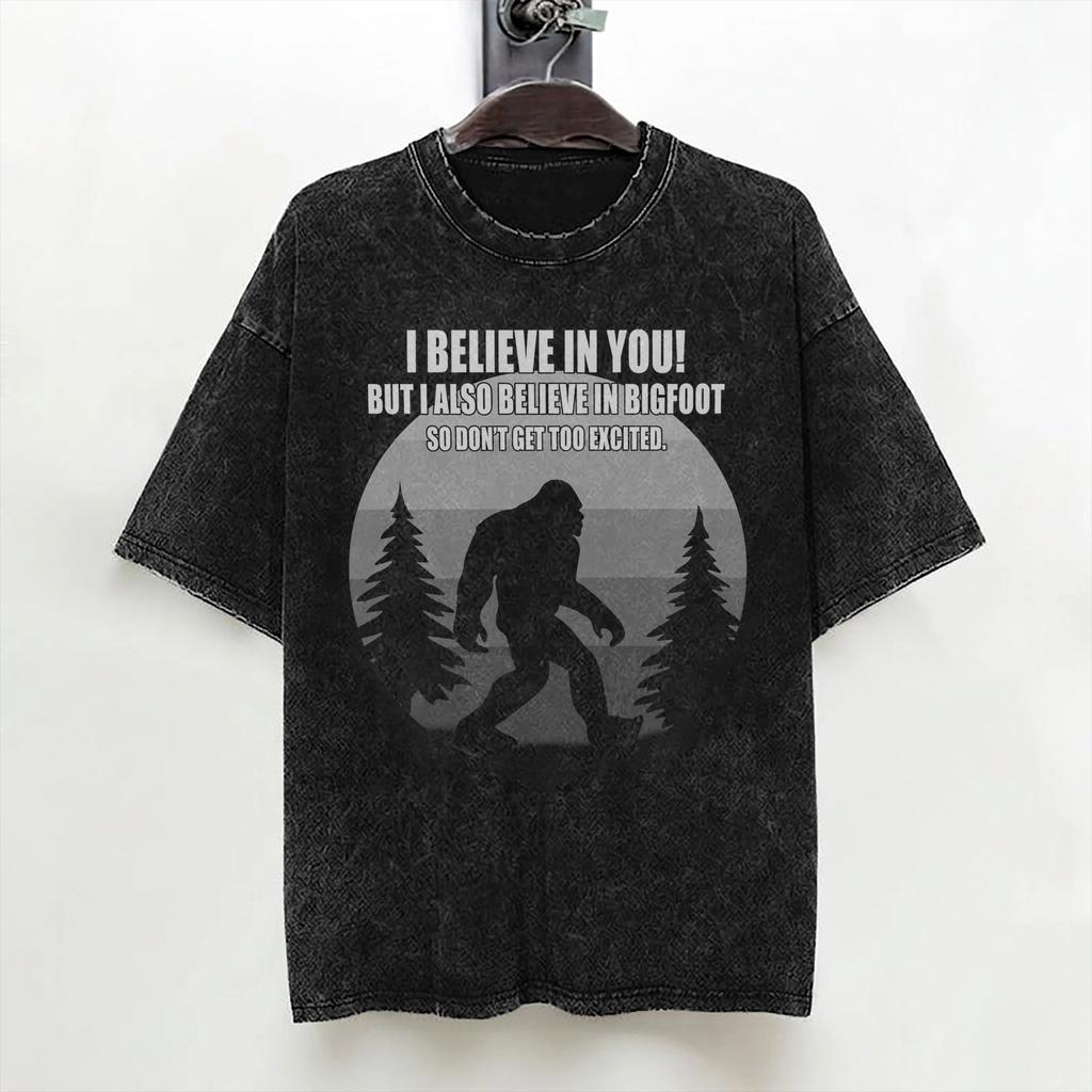 Bigfoot Believe Sasquatch Washed T Shirt Streetwear Hip Hop Cool Tshirts Tees For Men Women 100 Cotton Harajuku Summer
