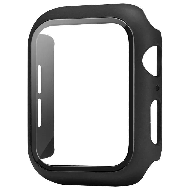 Tempered Glass+Cover For Apple Watch Case Series 9 8 7 6 5 se Screen Protector Film For IWatch 45mm 44mm 40mm 41mm Accessories