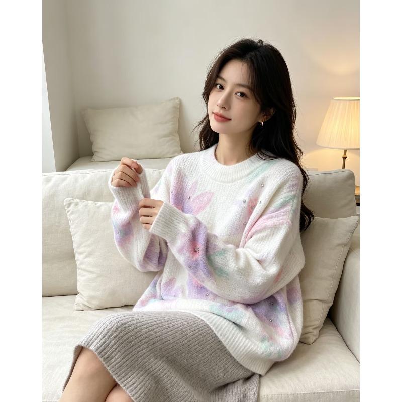 2026 Autumn Women Colorful Sweaters Knitting Basic Fashion O-Neck Style Loose Pullover Sweater