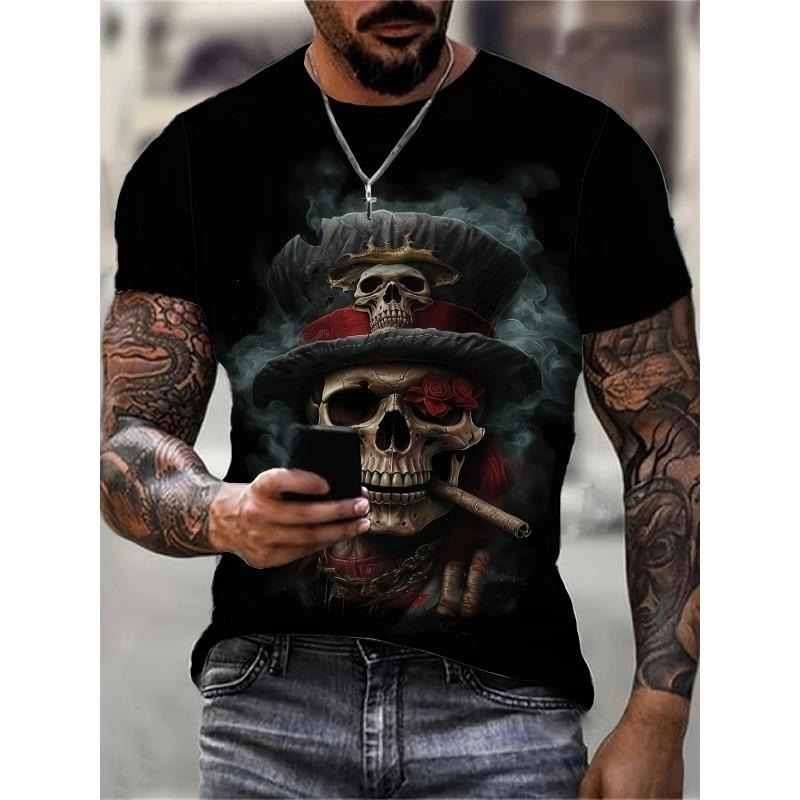 Herren T-Shirt Neuheit Totenkopf 3D Druck Kurzarm T-Shirt Tops Punk Stil Rundhals T-Shirt Sommer Outdoor Übergroße Kleidung